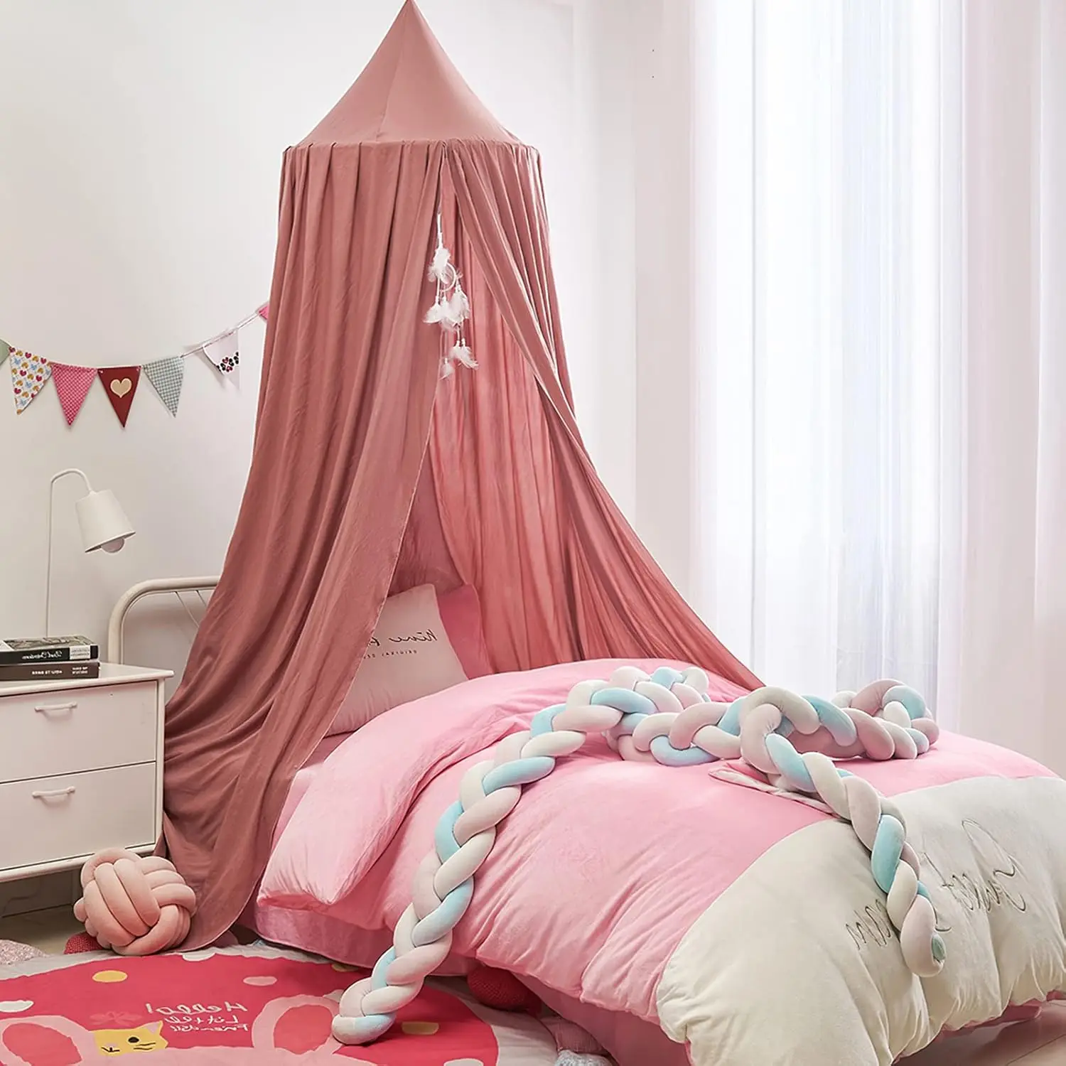 Battilo Kids Bed Mosquito Net Bed Canopy for Boys & Girls Room Bed Curtain for Child Crib Children Tent Hanging Round Play Tent