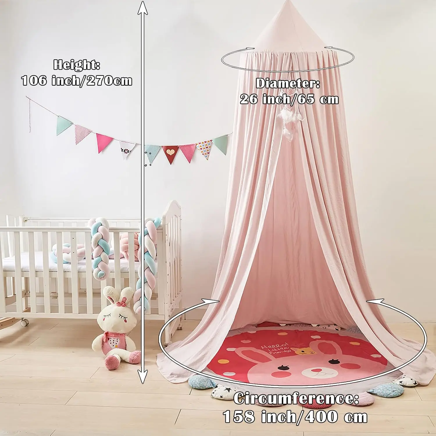 Battilo Kids Bed Mosquito Net Bed Canopy for Boys & Girls Room Bed Curtain for Child Crib Children Tent Hanging Round Play Tent