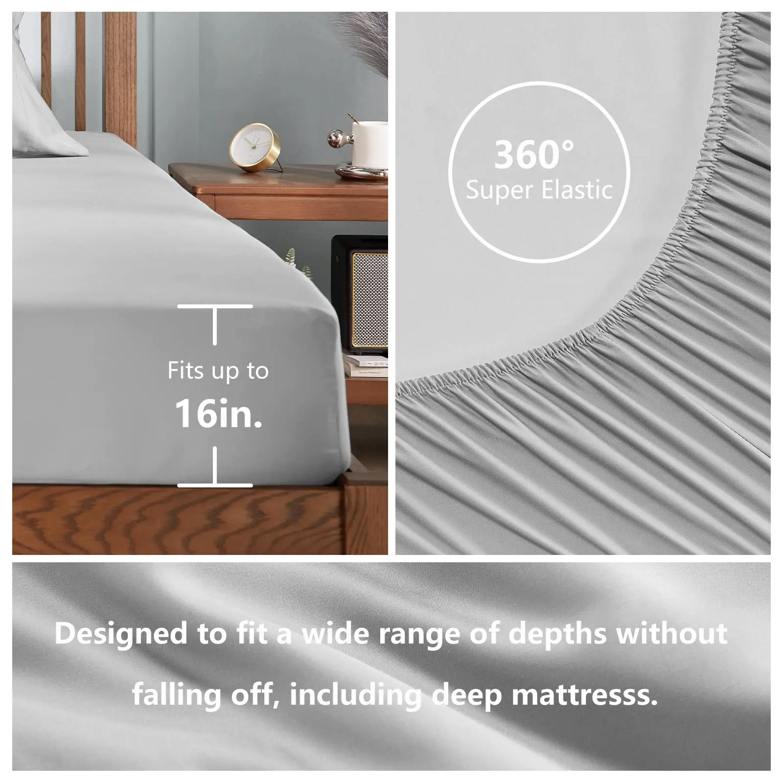 Battilo Double Bed Sheet Set 4Pieces Bedding Set with Pillowscases Luxury Soft Flat & Fitted Sheet For Twin Full Queen King Bed
