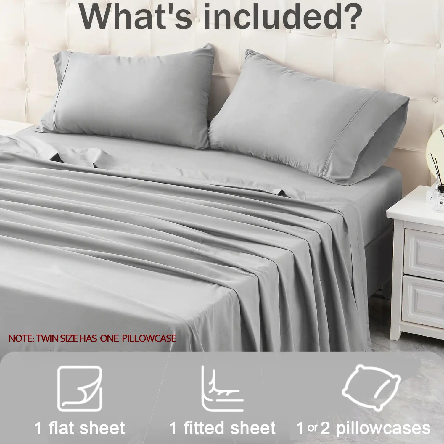 Battilo Double Bed Sheet Set 4Pieces Bedding Set with Pillowscases Luxury Soft Flat & Fitted Sheet For Twin Full Queen King Bed