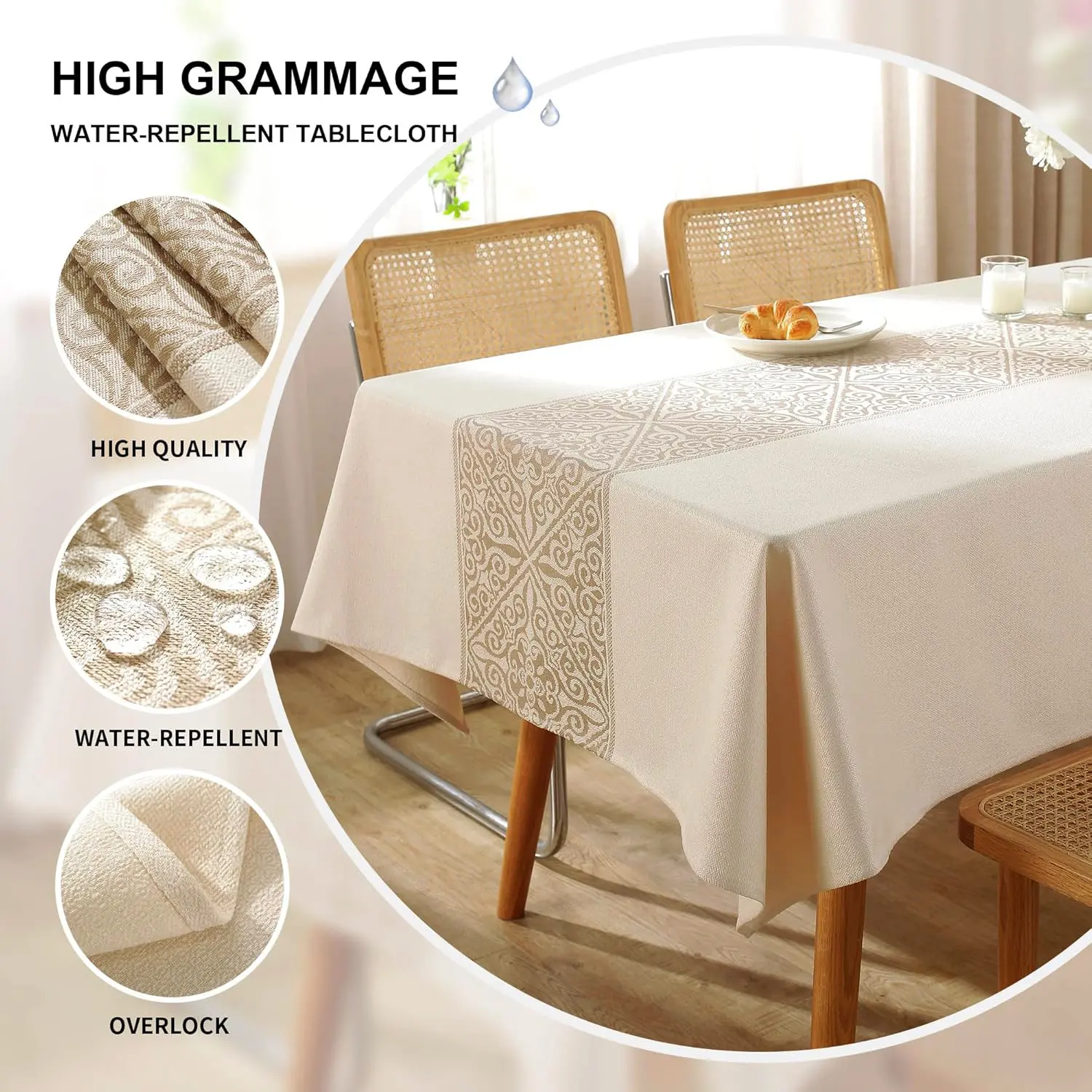 Battilo Vintage Rectangle Tablecloth Linen Table Cover Waterproof Stain Resistant Table Cloths for Dining Table Kitchen Decor