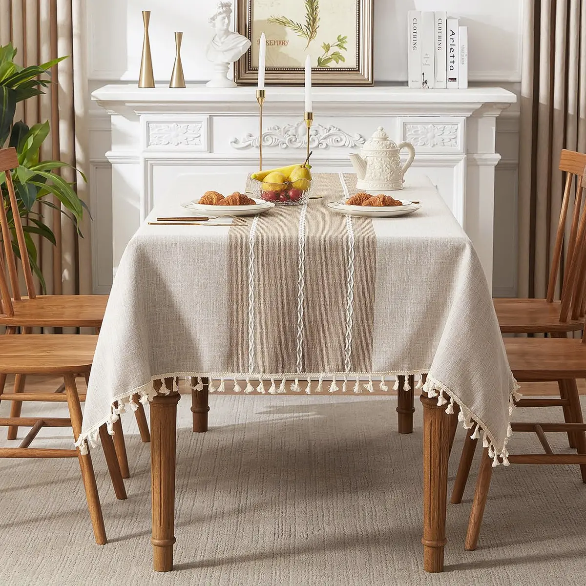 Battilo Linen Cotton Tablecloth Round Rectangular Table Cloth Waterproof Table Cover for Dining Coffee Table Kitchen Room Decor