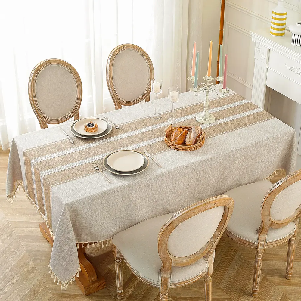 Battilo Linen Cotton Tablecloth Round Rectangular Table Cloth Waterproof Table Cover for Dining Coffee Table Kitchen Room Decor