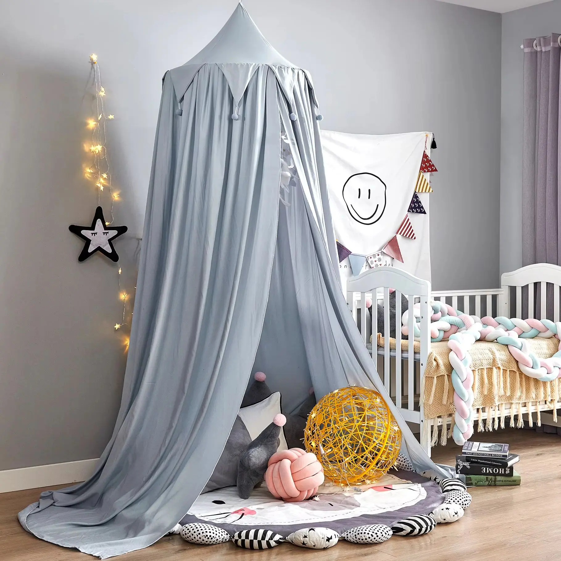 Battilo Bed Canopy for Kids Mosquito Net for Girls Bedroom Decor Round Dome Hanging Castle Play Tent Children Reading Nook Decor