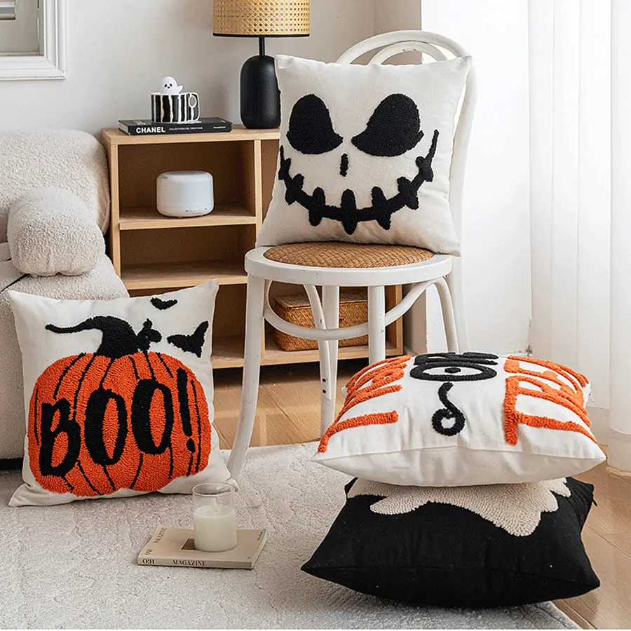 Halloween Decorative Pillow Cover Orange Pumpkin Cushion Case for Sofa Couch Linen Cotton Pillowcase for Fall Home Decor 18x18"