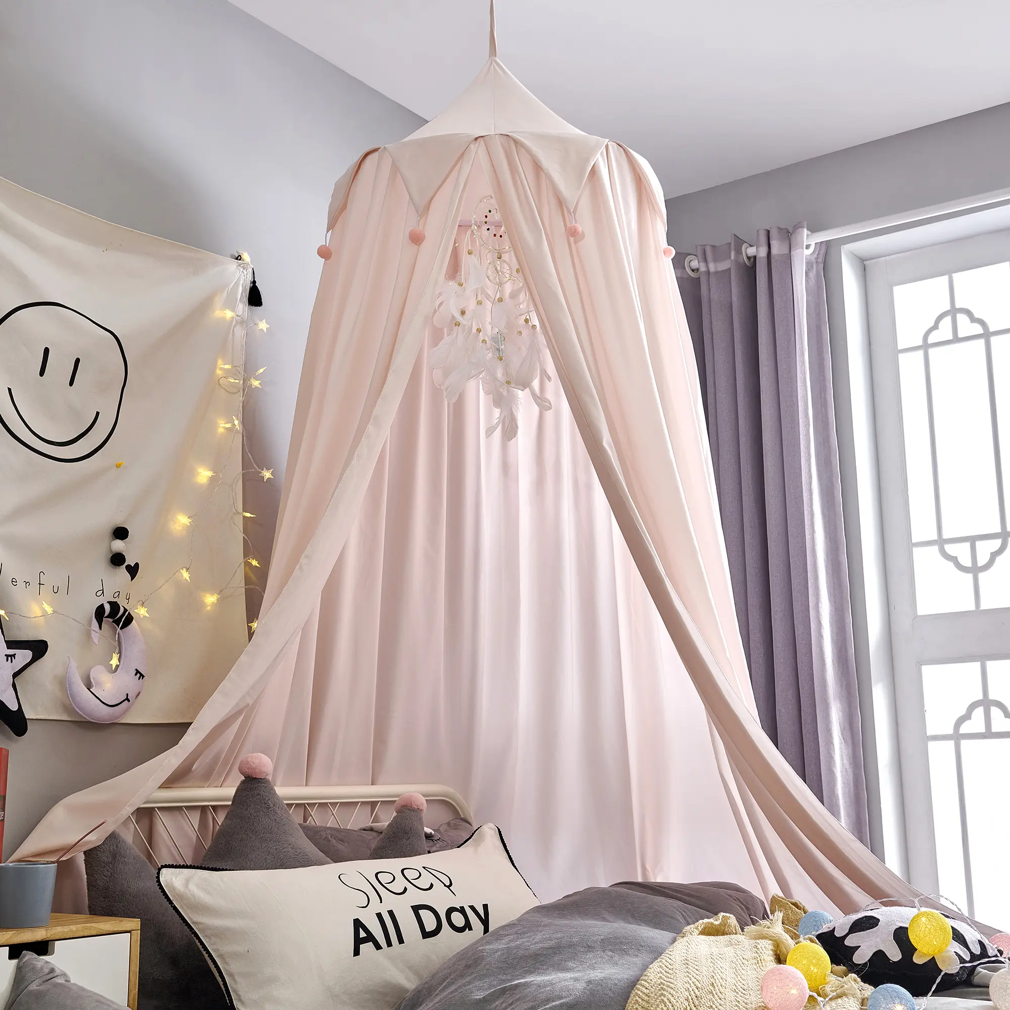 Battilo Bed Canopy for Kids Mosquito Net for Girls Bedroom Decor Round Dome Hanging Castle Play Tent Children Reading Nook Decor