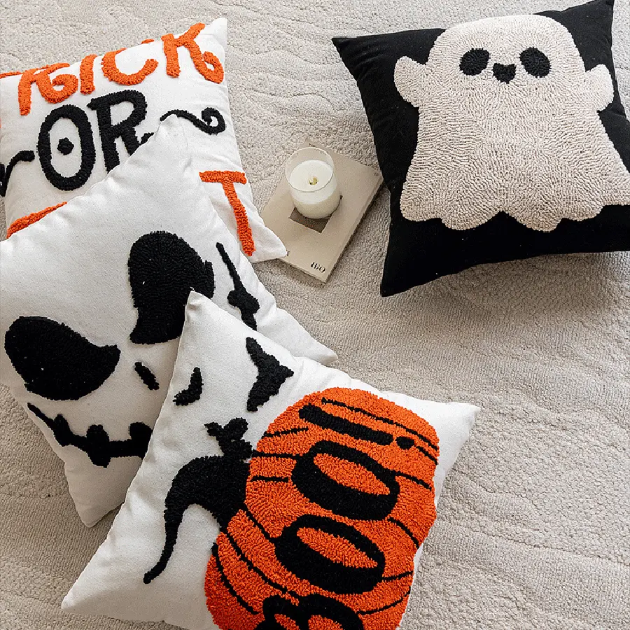 Halloween Decorative Pillow Cover Orange Pumpkin Cushion Case for Sofa Couch Linen Cotton Pillowcase for Fall Home Decor 18x18"