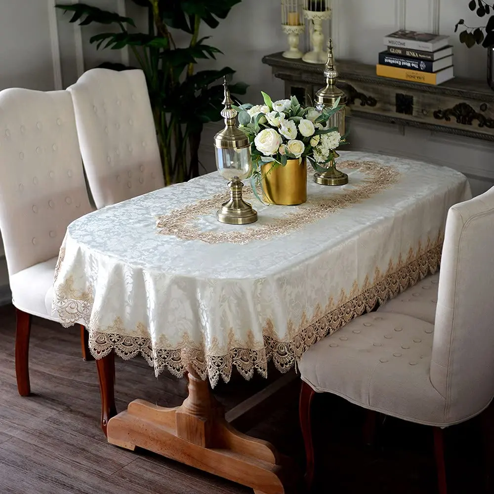 Battilo Oval Tablecloth Macrame Embroidered Lace Tables Cloth Coffee Desk Cover for Dining Table Wedding Kitchen Party Decor