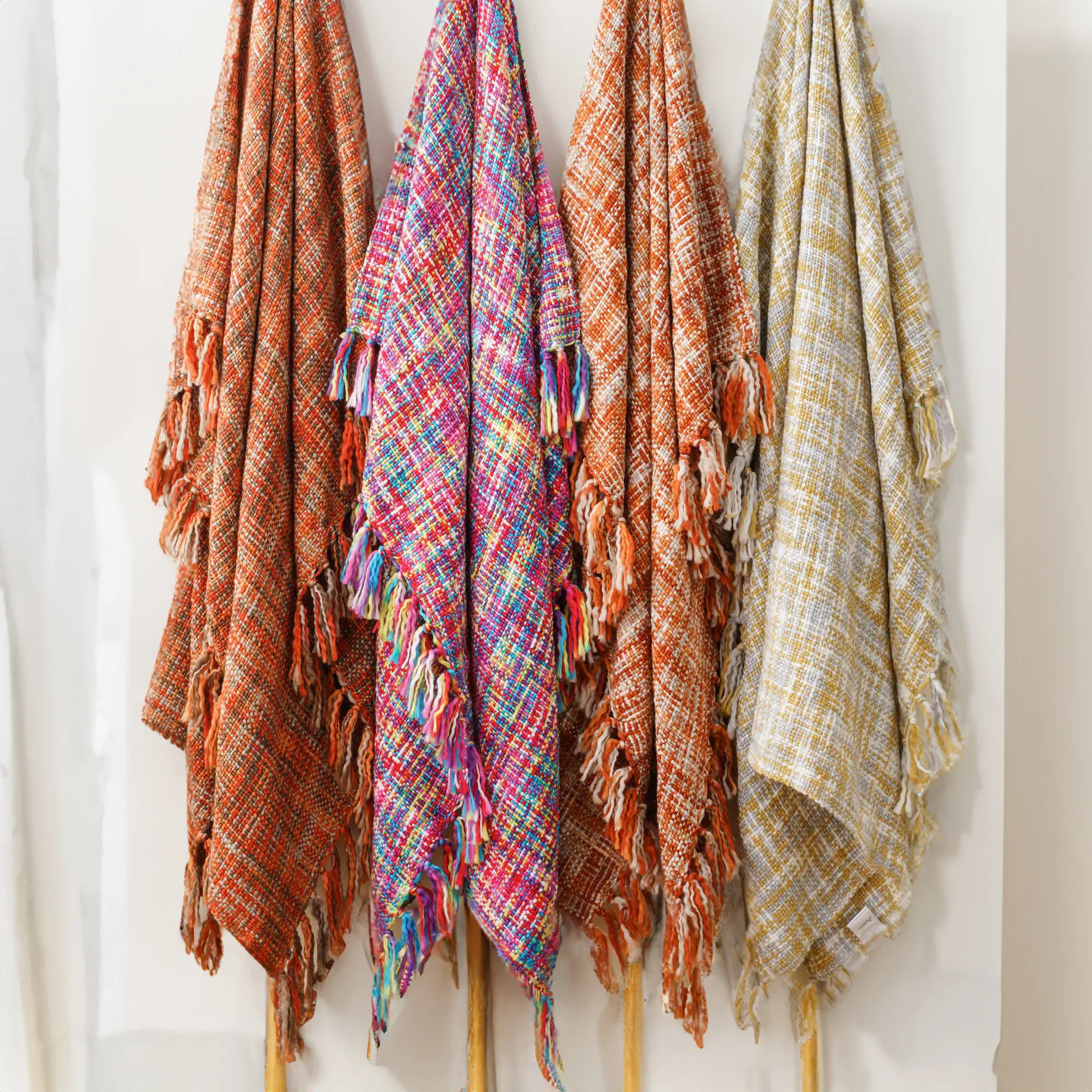Battilo Orange Kint Throw Blanket With Tassels Fall Multicolor Boho Throws For Bed Decorative Sofa Blanket Bedspread On the Bed