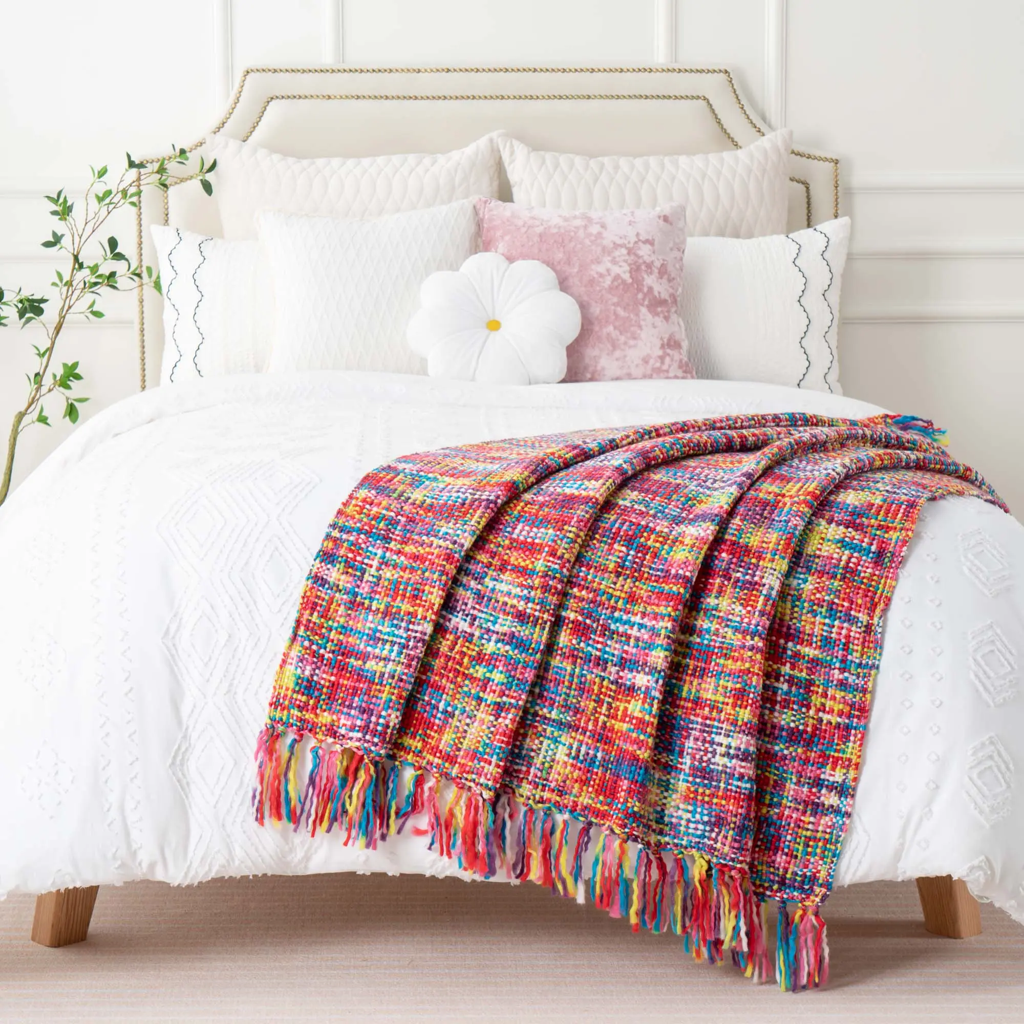Battilo Orange Kint Throw Blanket With Tassels Fall Multicolor Boho Throws For Bed Decorative Sofa Blanket Bedspread On the Bed