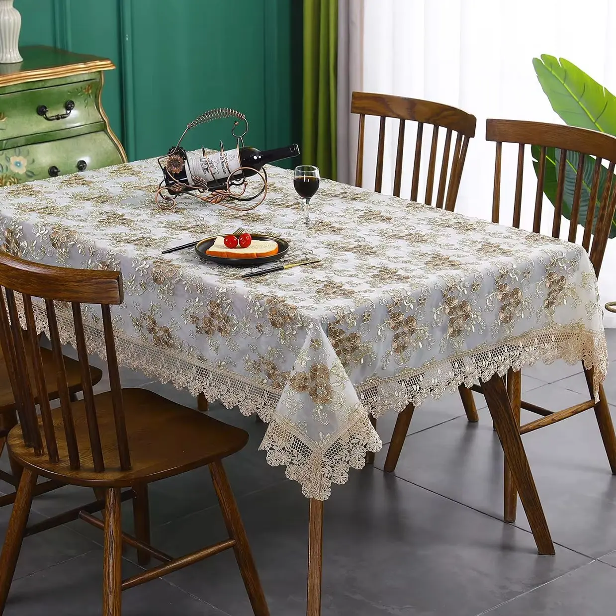 Battilo Rectangular Tablecloth Lace Table Cover Luxury Embroidered Coffee Tablecloths for Dining Tables Home Wedding Decoration