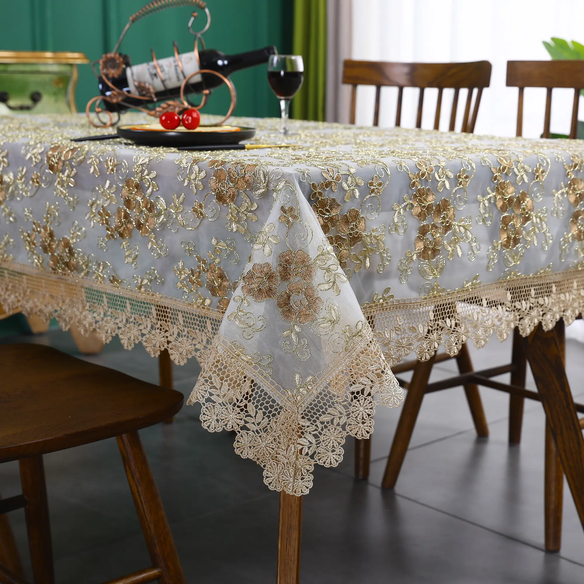 Battilo Rectangular Tablecloth Lace Table Cover Luxury Embroidered Coffee Tablecloths for Dining Tables Home Wedding Decoration
