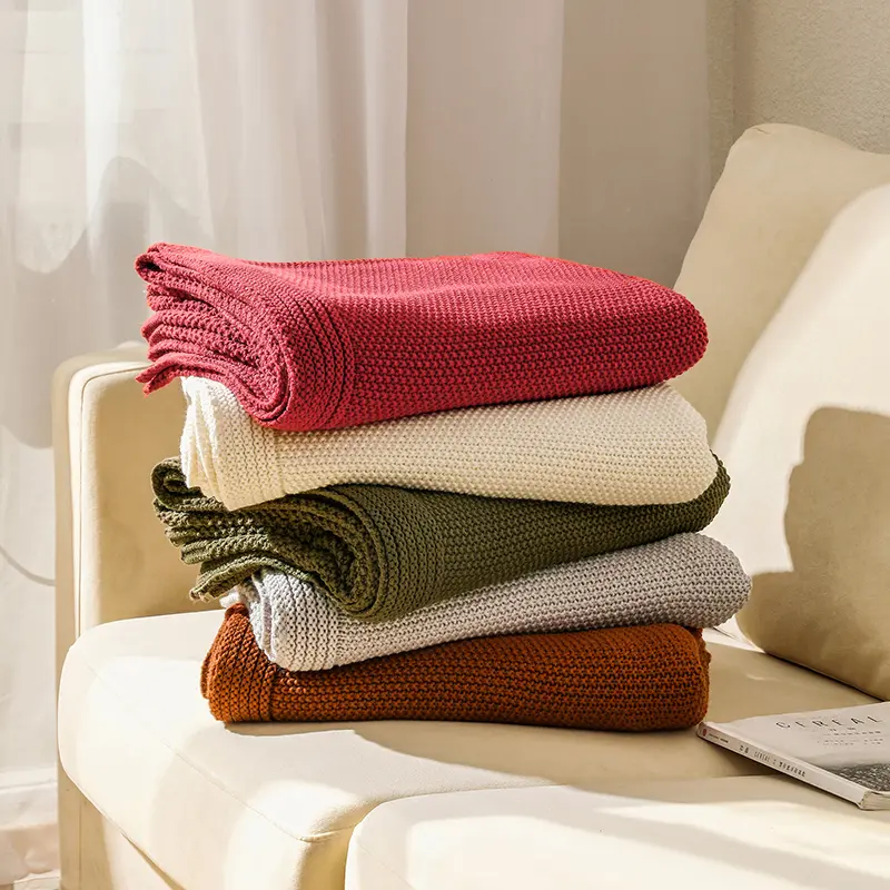 Battilo Thick Warm Waffle Throw Blanket Luxury Knitted Plaid Blanket for Sofa Couch Bedspread on the Bed Living Room Home Decor
