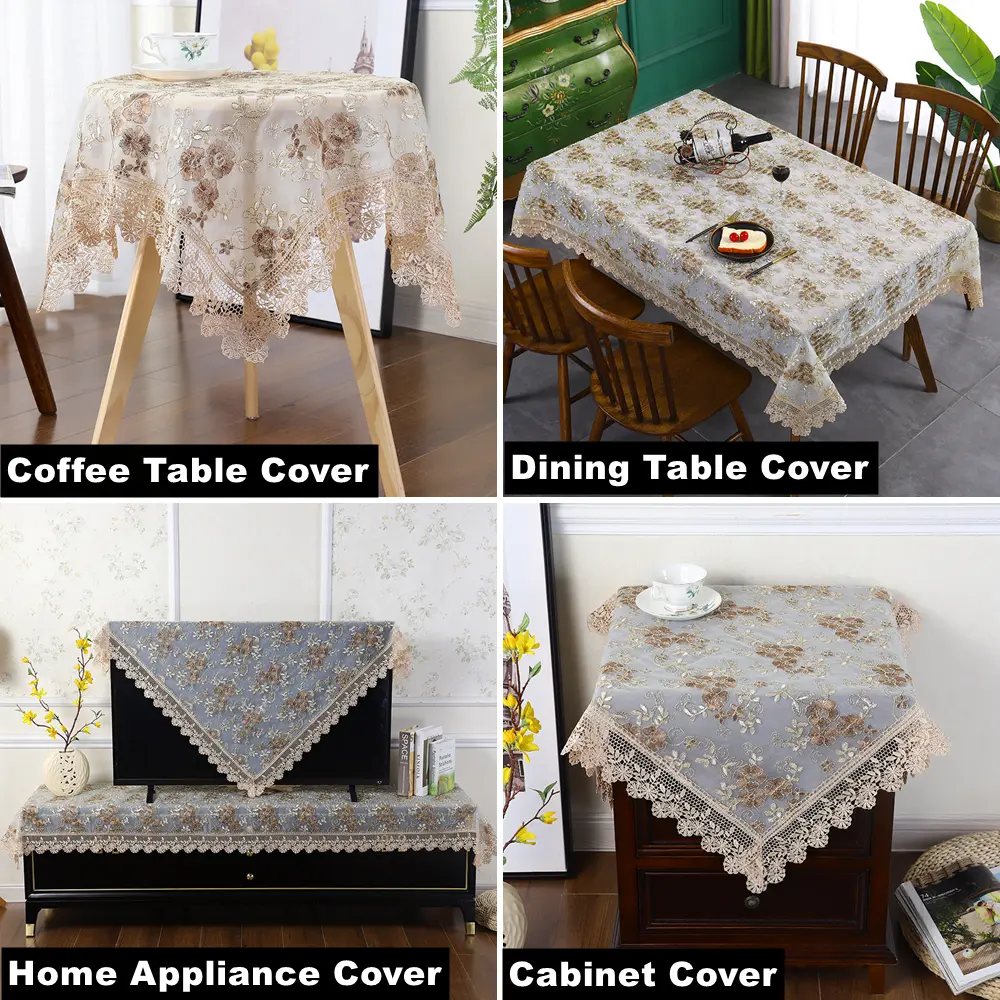 Battilo Rectangular Tablecloth Lace Table Cover Luxury Embroidered Coffee Tablecloths for Dining Tables Home Wedding Decoration