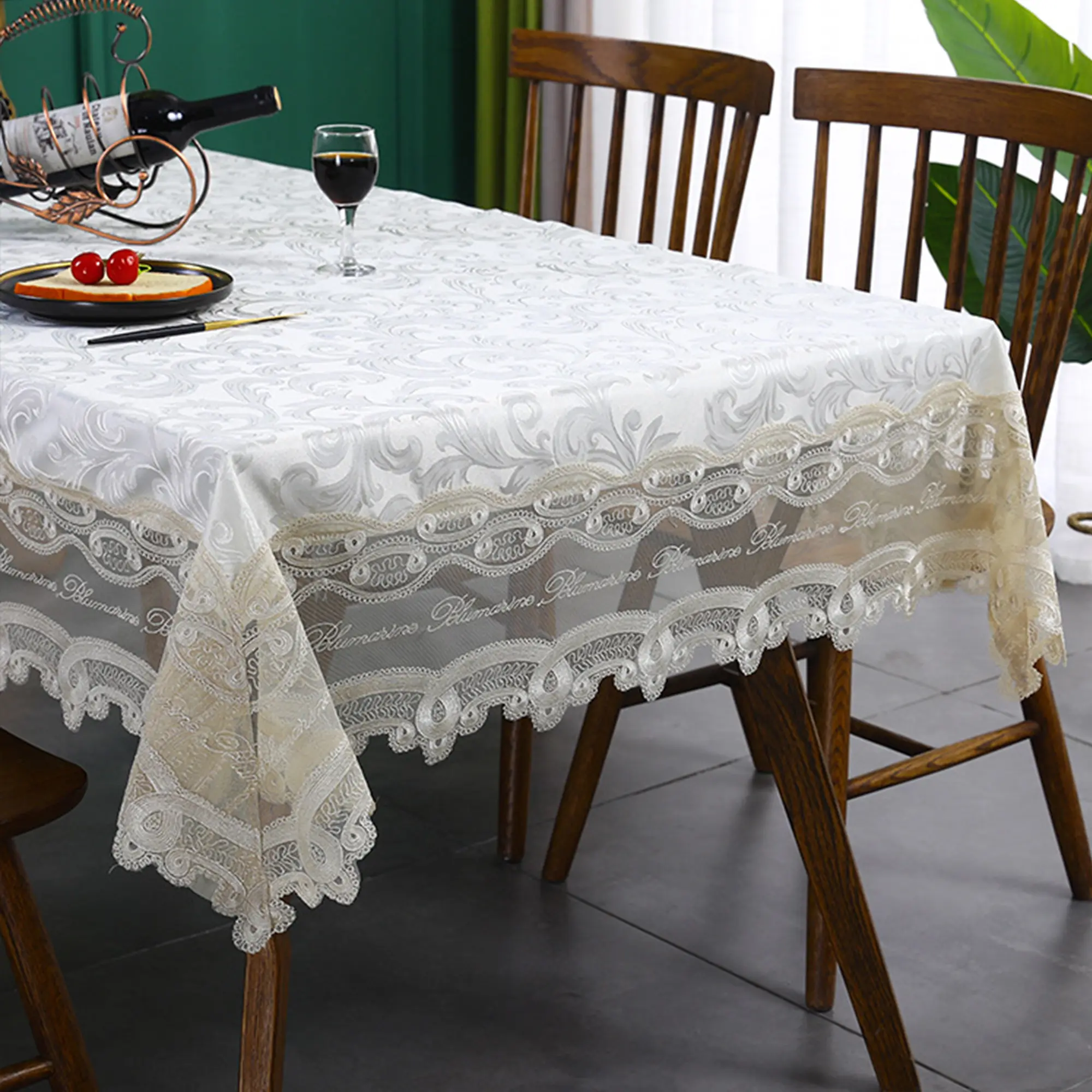 Battilo Luxury Tablecloth White Rectangle Table Cloth Lace Patchwork Waterproof Table Cover For Dining Table Kitchen Cloth Decor