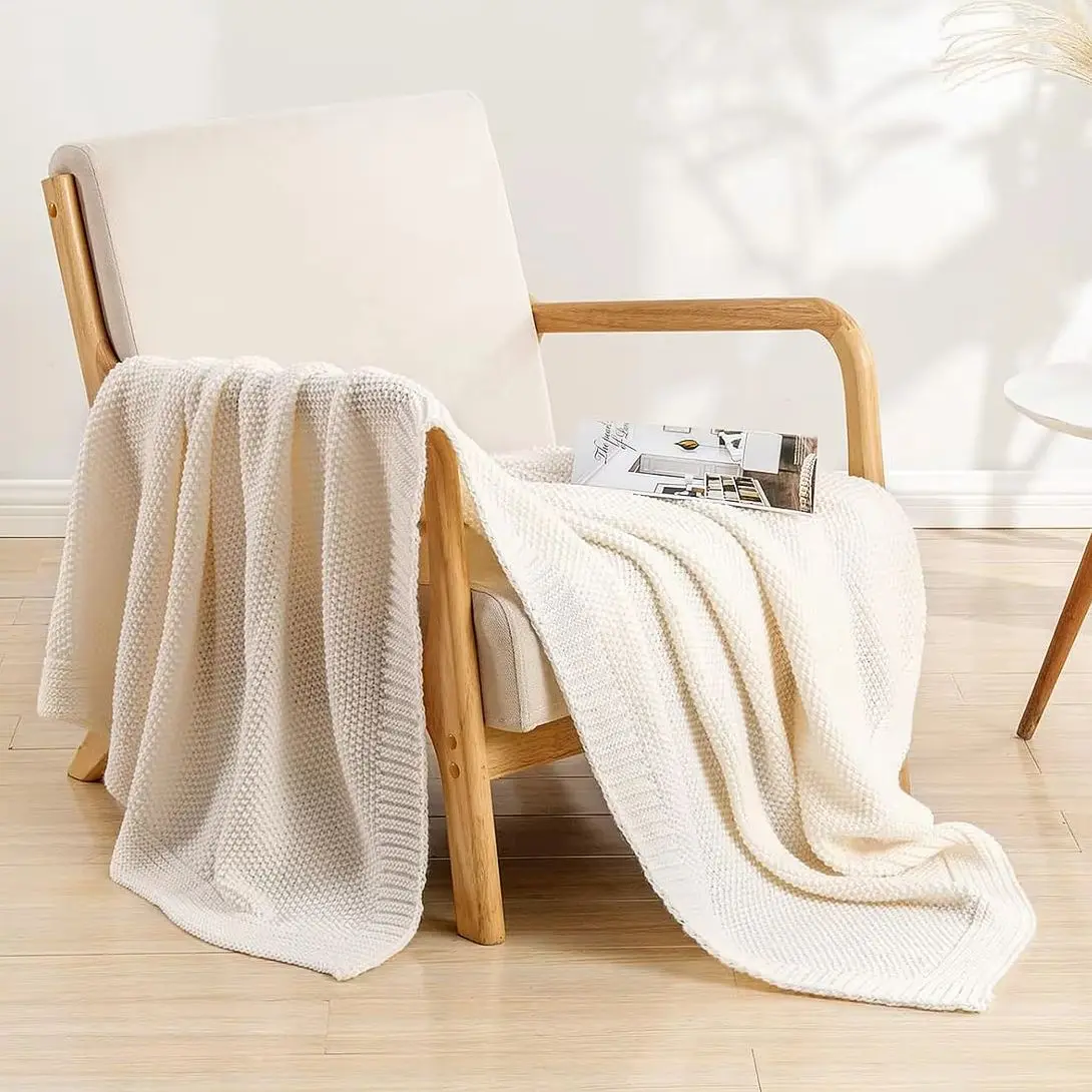 Battilo Thick Warm Waffle Throw Blanket Luxury Knitted Plaid Blanket for Sofa Couch Bedspread on the Bed Living Room Home Decor