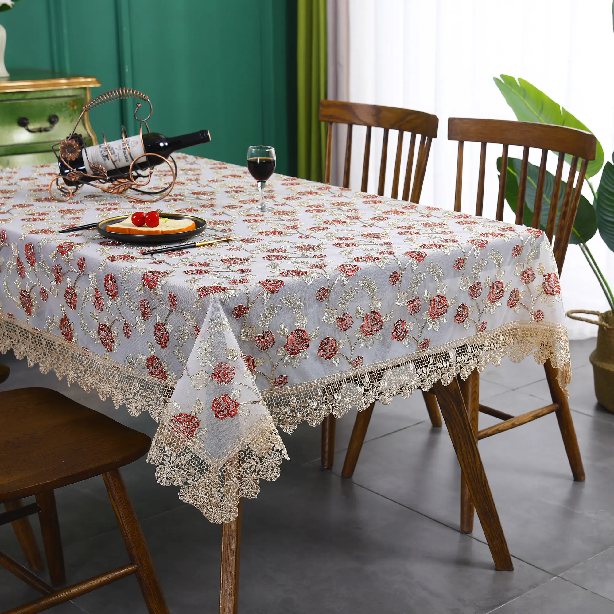 Battilo Rectangular Tablecloth Lace Table Cover Luxury Embroidered Coffee Tablecloths for Dining Tables Home Wedding Decoration