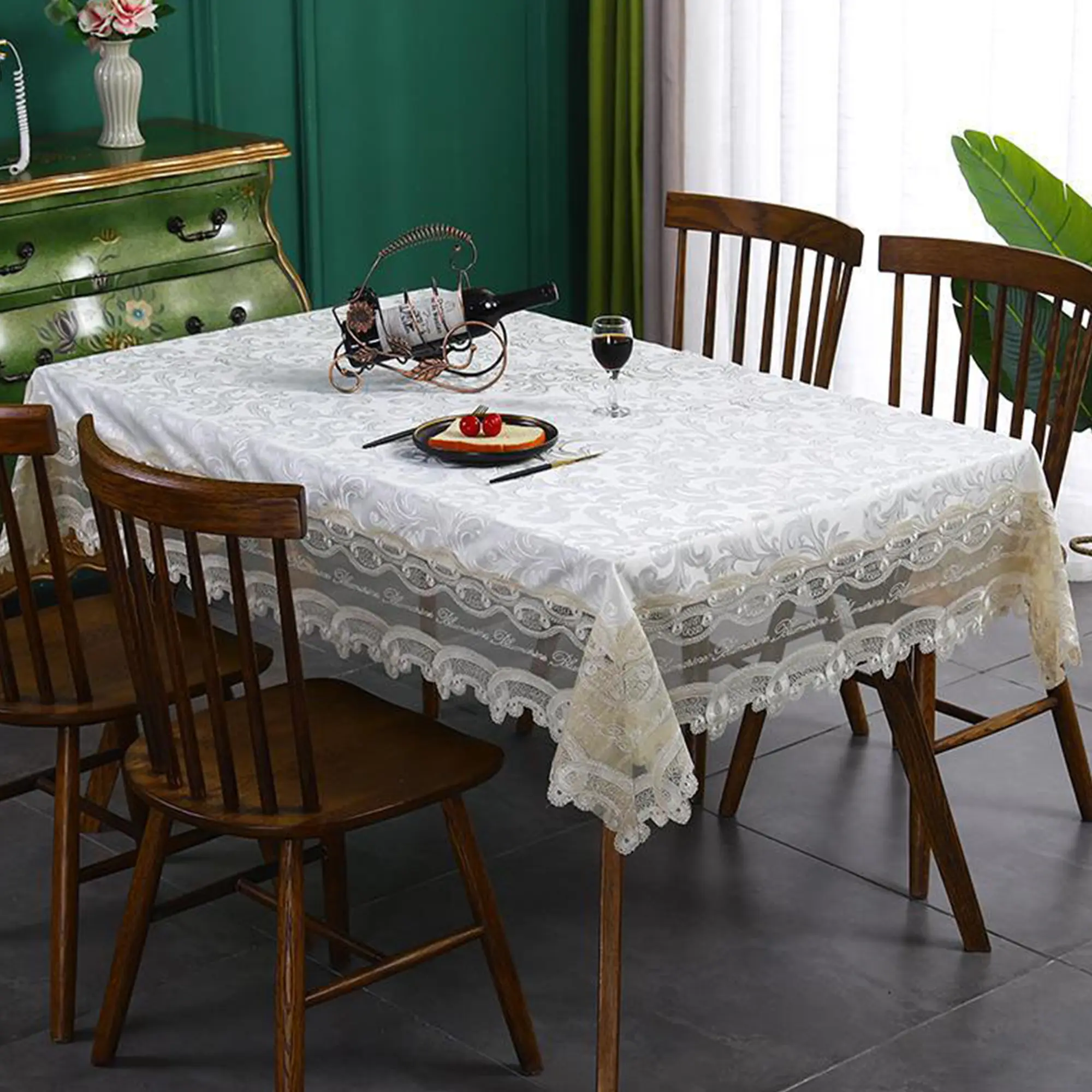Battilo Luxury Tablecloth White Rectangle Table Cloth Lace Patchwork Waterproof Table Cover For Dining Table Kitchen Cloth Decor