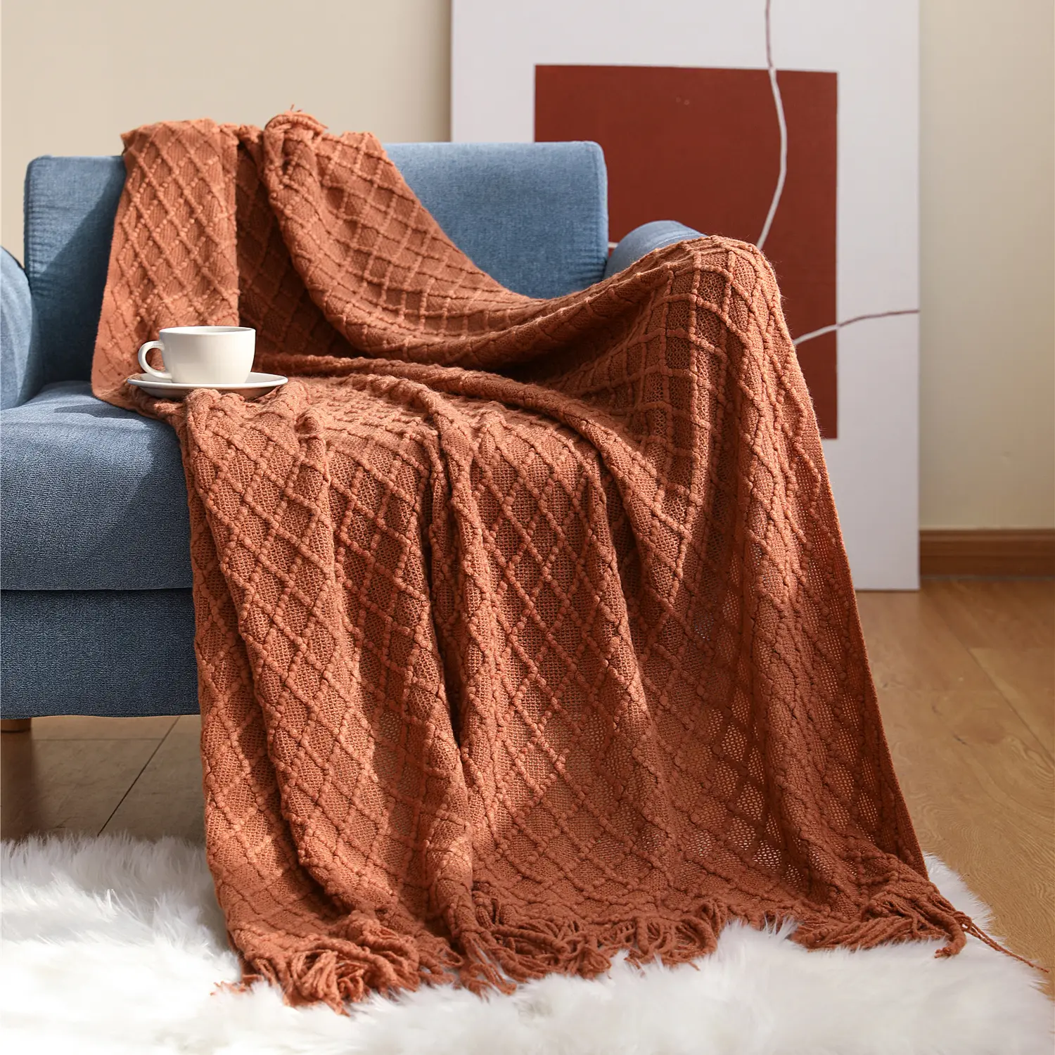Battilo Beige Knitted Throw Blanket Soft Knit Throws For Bed Plaid Bedspread On The Bed Decorative Sofa Blanket LivingRoom Decor