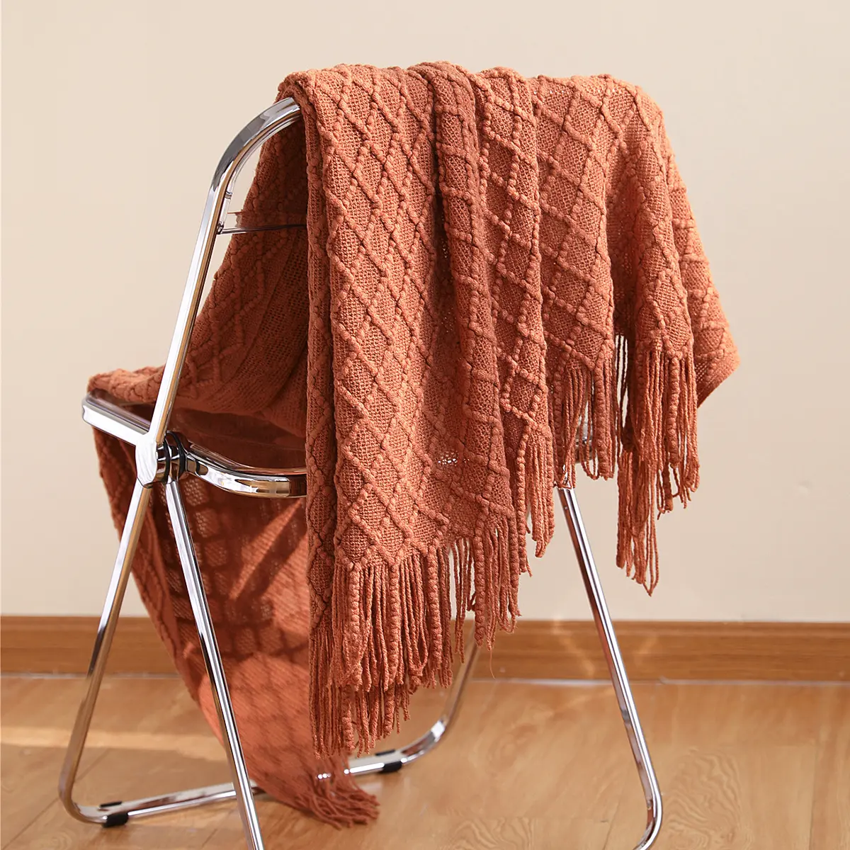 Battilo Beige Knitted Throw Blanket Soft Knit Throws For Bed Plaid Bedspread On The Bed Decorative Sofa Blanket LivingRoom Decor