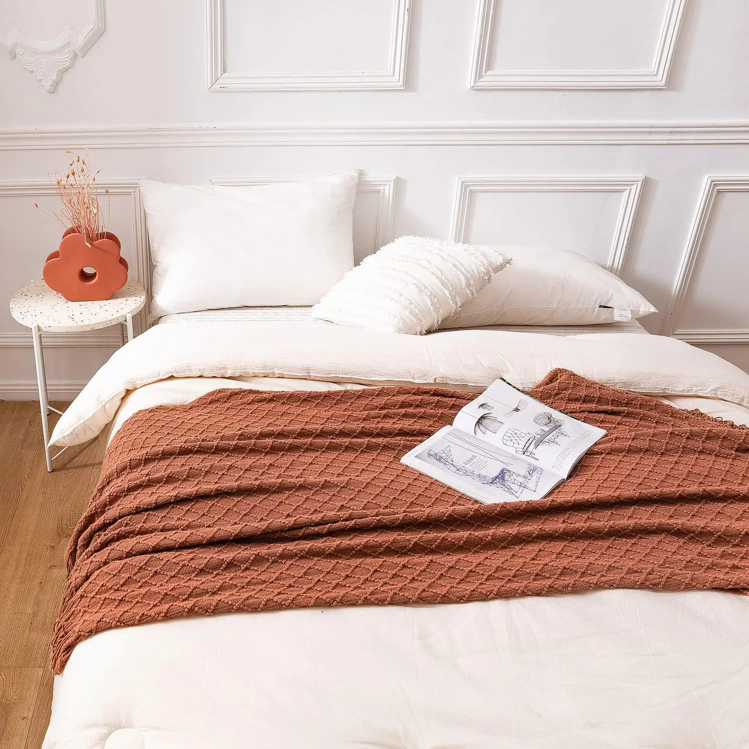 Battilo Beige Knitted Throw Blanket Soft Knit Throws For Bed Plaid Bedspread On The Bed Decorative Sofa Blanket LivingRoom Decor