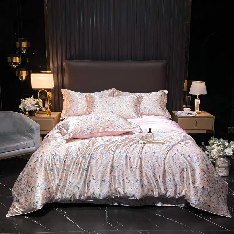 Floral Pattern Mulberry Silk Bedding Set Luxury High-End Duvet Cover Bed Sheet Pillowcase Smooth Comforter Quilt Cover Bedsheet