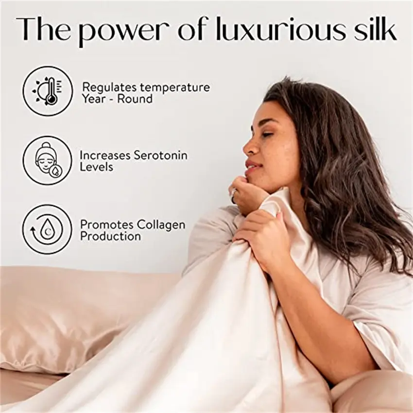 Blend Mulberry Silk Luxury Bedding Set Fitted & Flat Sheet Silky Duvet Cover Pillowcase for Home Hotel Premium Queen King Size