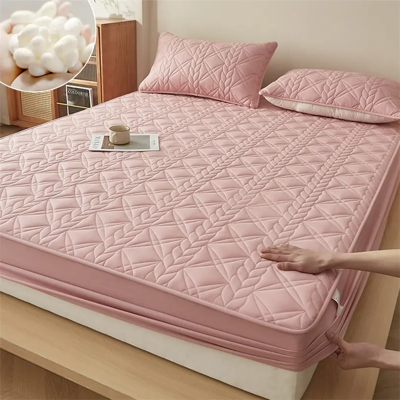 100% Cotton Mattress Pad Cover with Mulberry Silk Fiber Filling, Breathable Mattress Protector Quilted and Noiseless Bed Cover