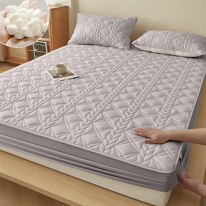 100% Cotton Mattress Pad Cover with Mulberry Silk Fiber Filling, Breathable Mattress Protector Quilted and Noiseless Bed Cover