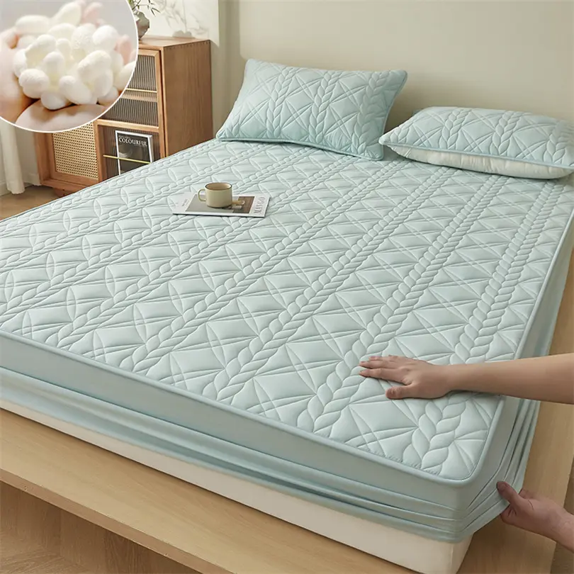 100% Cotton Mattress Pad Cover with Mulberry Silk Fiber Filling, Breathable Mattress Protector Quilted and Noiseless Bed Cover