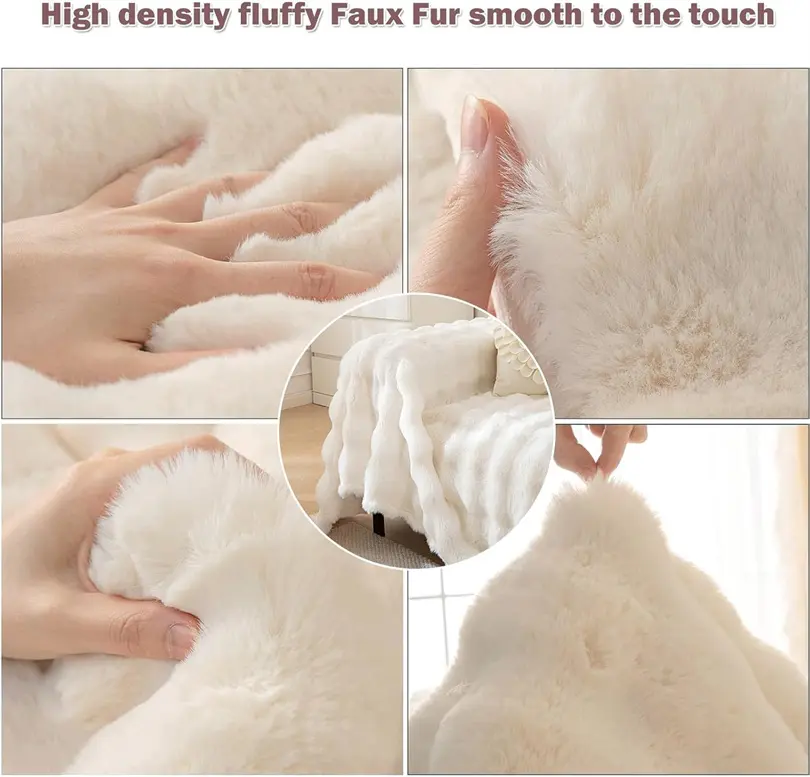 Ultra Soft Faux Rabbit Fur Plush Sofa Towel Winter Warm Thicken Bubble Couch Cushion Cover All Inclusive Universal Throw Blanket