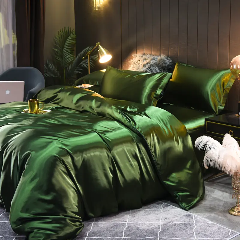Luxury Mulberry Silk Bedding Set Silky Bed Sheet Set Duvet Cover Pillowcase High-end Home Textiles Solid Color Bed Cover Sets