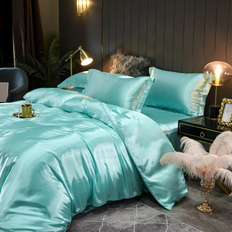 Luxury Mulberry Silk Bedding Set Silky Bed Sheet Set Duvet Cover Pillowcase High-end Home Textiles Solid Color Bed Cover Sets