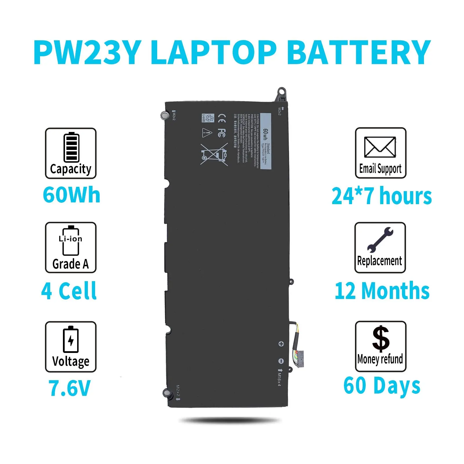 PW23Y Laptop Battery for Dell XPS 13 9360 P54G002 13-9360-D1605G 13-9360-D1605T D1609 D1705 D1505 2017 TP1GT RNP72 0RNP72 0TP1GT