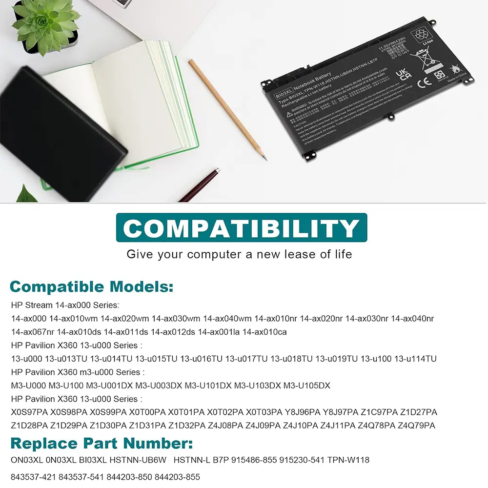 BI03XL 0N03XL 844203-850 844203-855 Laptop Battery for HP Pavilion X360 m3-u m3-u001dx 13-u HSTNN-UB6W HSTNN-LB7P 915486-855