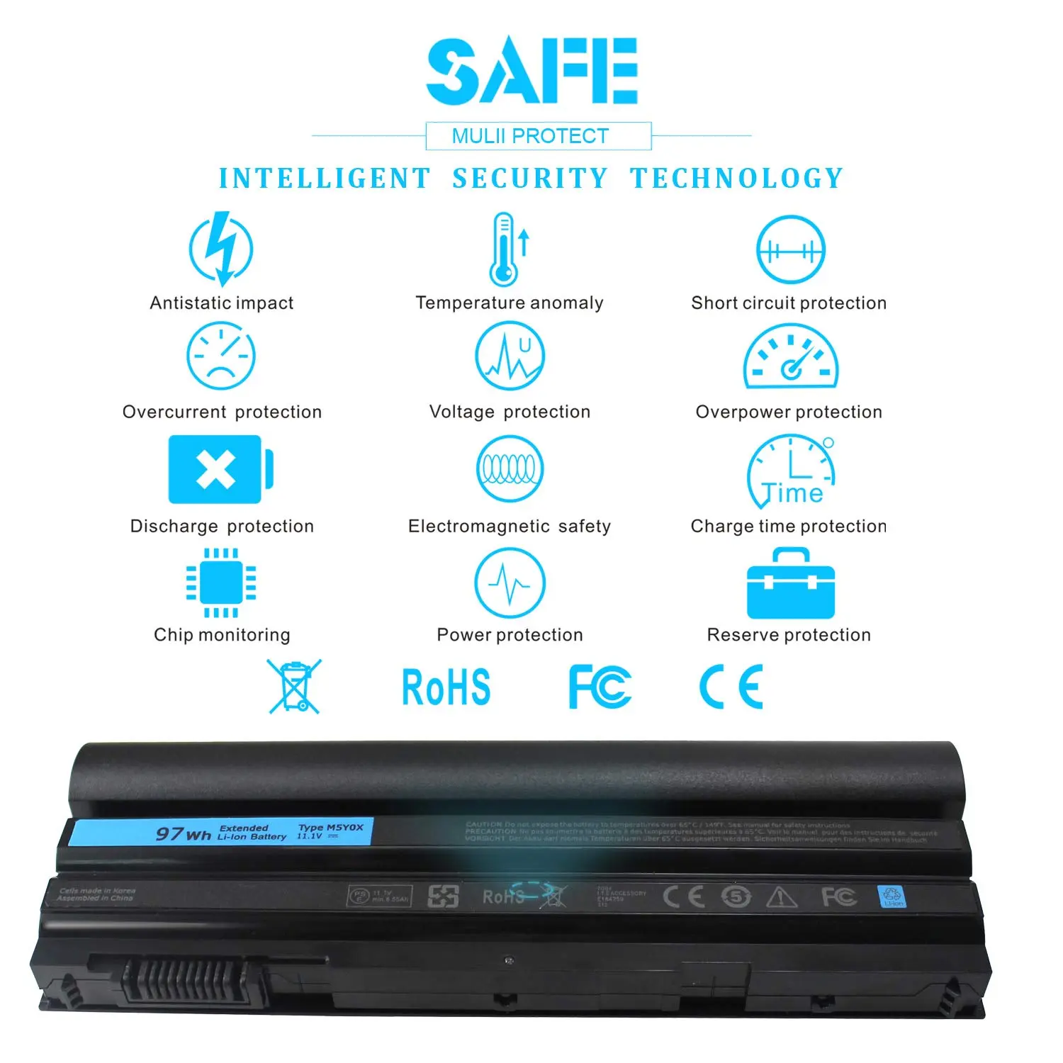 97Wh M5Y0X Battery for Dell Latitude E5420 E5430 E5520 E5530 E6420 E6430 E6520 P9TJ0 R48V3 04NW9 UJ499 YKF0M X57F1 KJ321 P8TC7