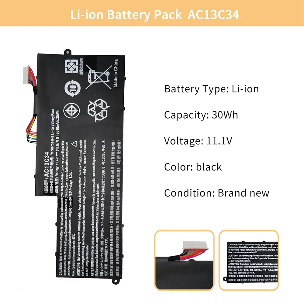 AC13C34 Laptop Battery for Acer Aspire V5-122P V5-132P E3-111 E3-112V E3-111-C0M6 E3-111-C0UM E3-111-C5AL ES1-111M MS237
