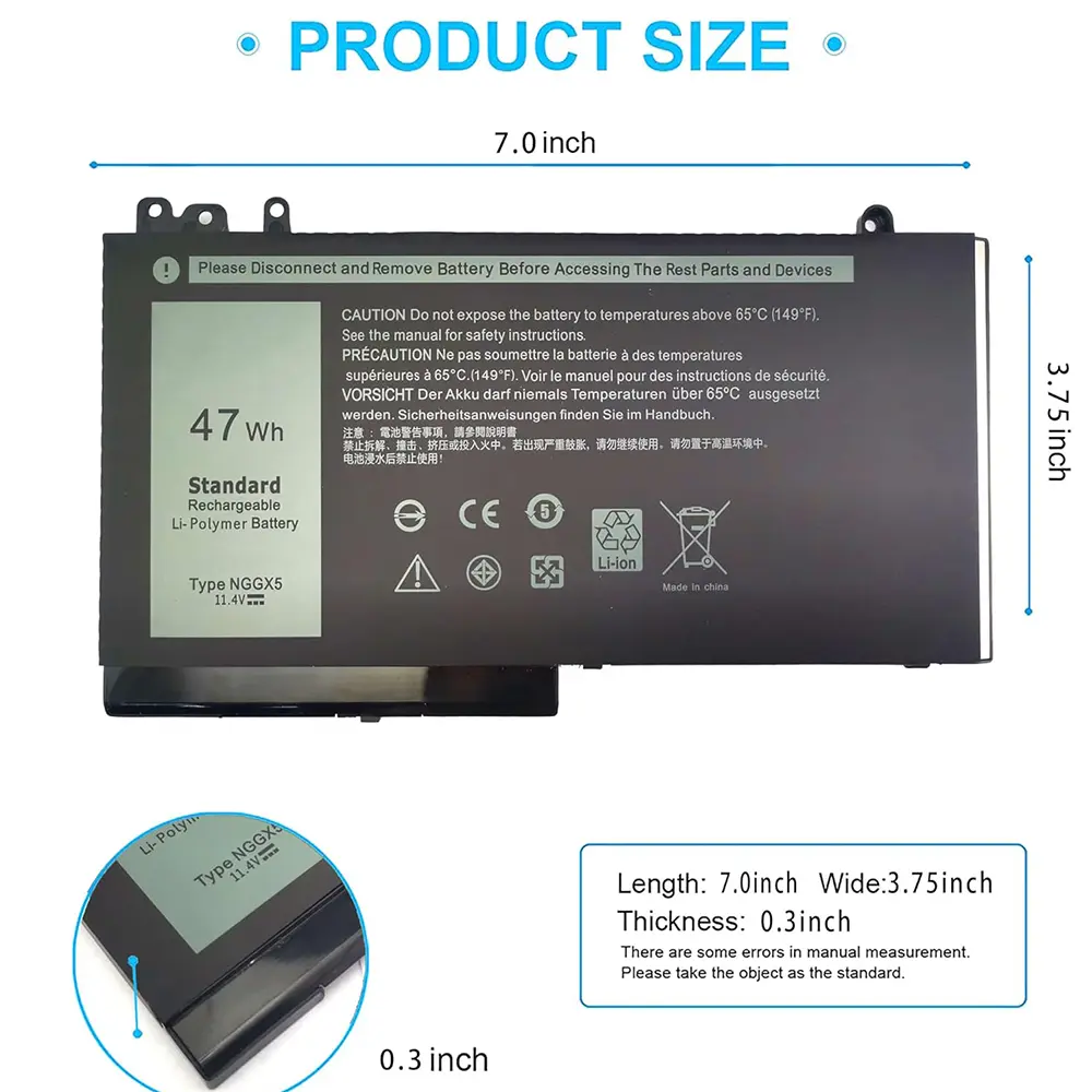 NGGX5 JY8D6 954DF 0JY8D6 451-BBUM RDRH9 Replacement Laptop Battery for DELL Latitude E5270 E5470 E5570 E5550 M3510 Series Tablet