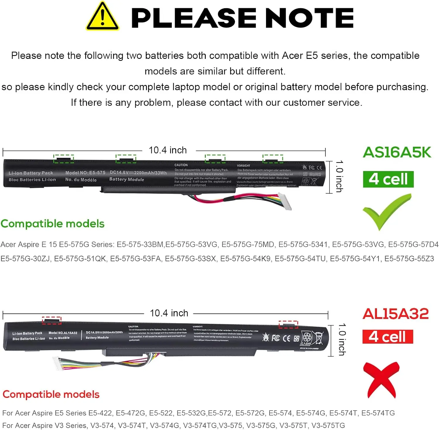 AS16A5K AS16A8K Battery for Acer Aspire E15 E5-575 N16Q2 E5-576G E5-575G E5-475 F5-573 E5-575-52JF E5-575-33BM E5-575G-76YK