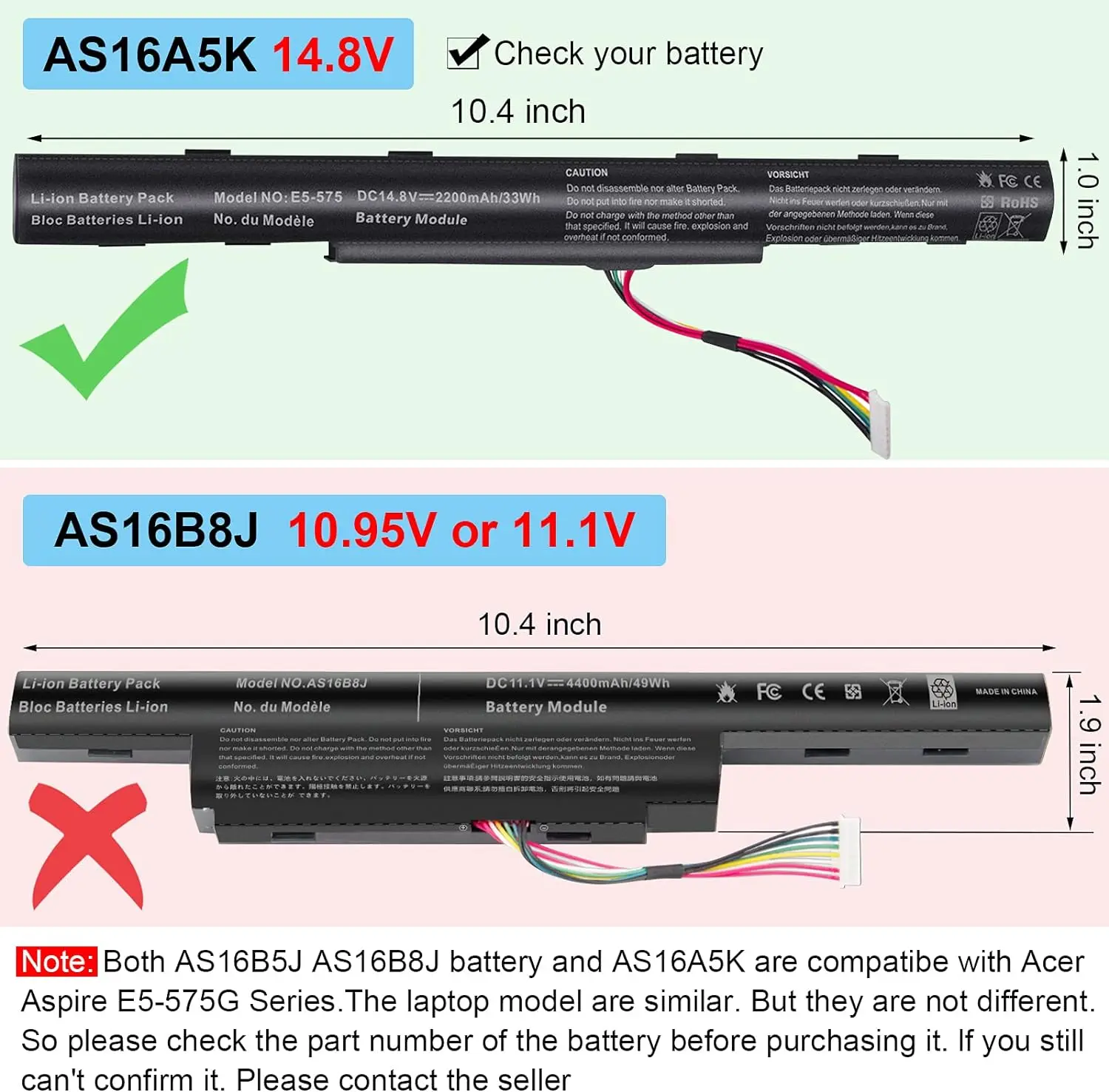 AS16A5K AS16A8K Battery for Acer Aspire E15 E5-575 N16Q2 E5-576G E5-575G E5-475 F5-573 E5-575-52JF E5-575-33BM E5-575G-76YK