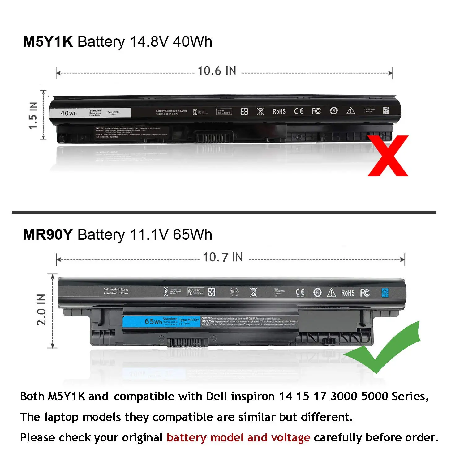 65WH MR90Y Laptop Battery for Dell Inspiron 15-3521 15-3531 15-3537 15-3542 15-3543 15r-5521 17-3721 17-3737 17r-5737 14r-5421