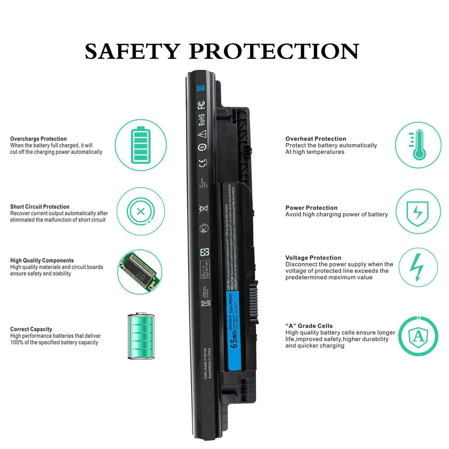 65WH MR90Y Laptop Battery for Dell Inspiron 15-3521 15-3531 15-3537 15-3542 15-3543 15r-5521 17-3721 17-3737 17r-5737 14r-5421