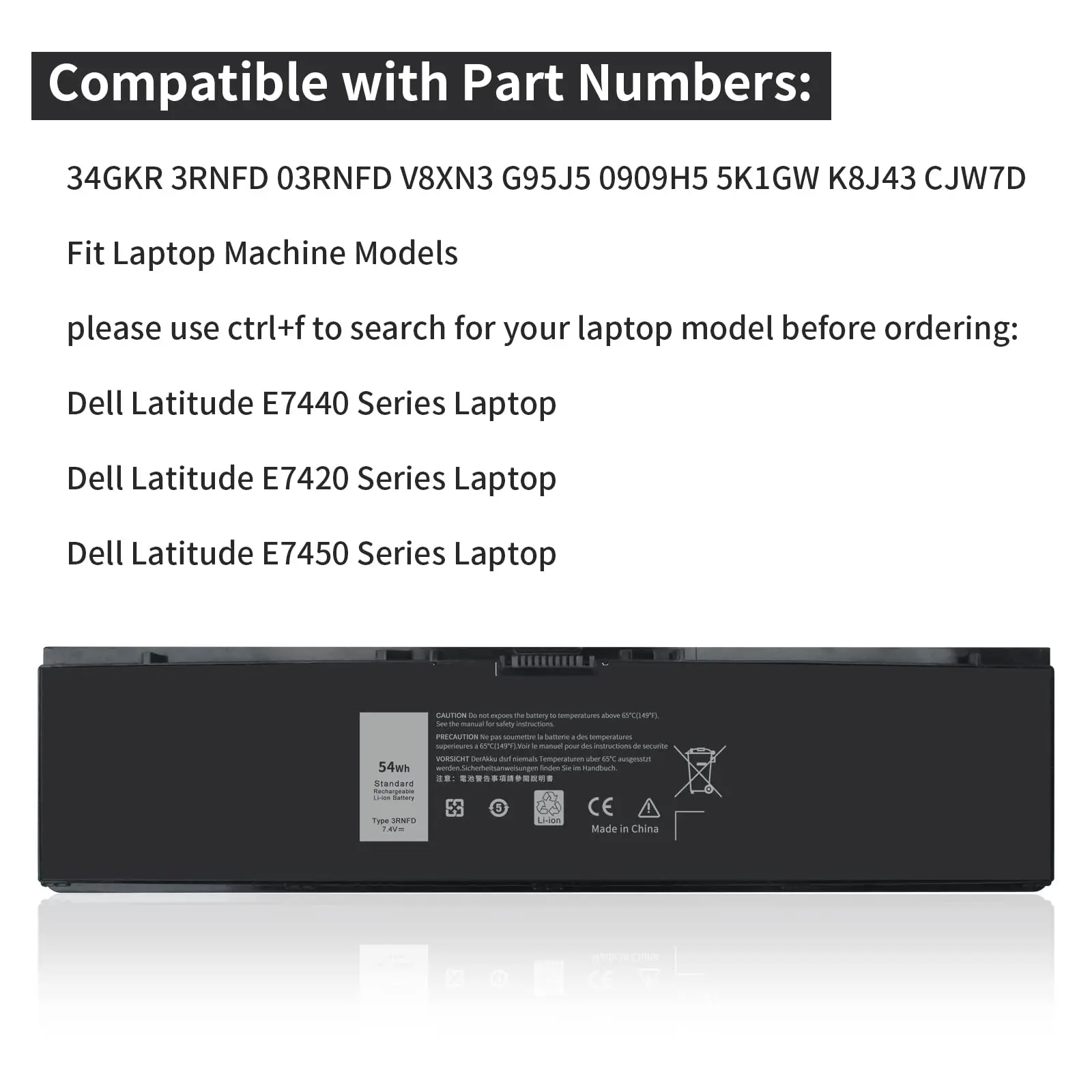 High Capacity 54Wh 3RNFD Battery for Dell Latitude 14 E7440 E7450 E7420 Series Laptop V8XN3 G95J5 34GKR 0909H5 0G95J5 PFXCR