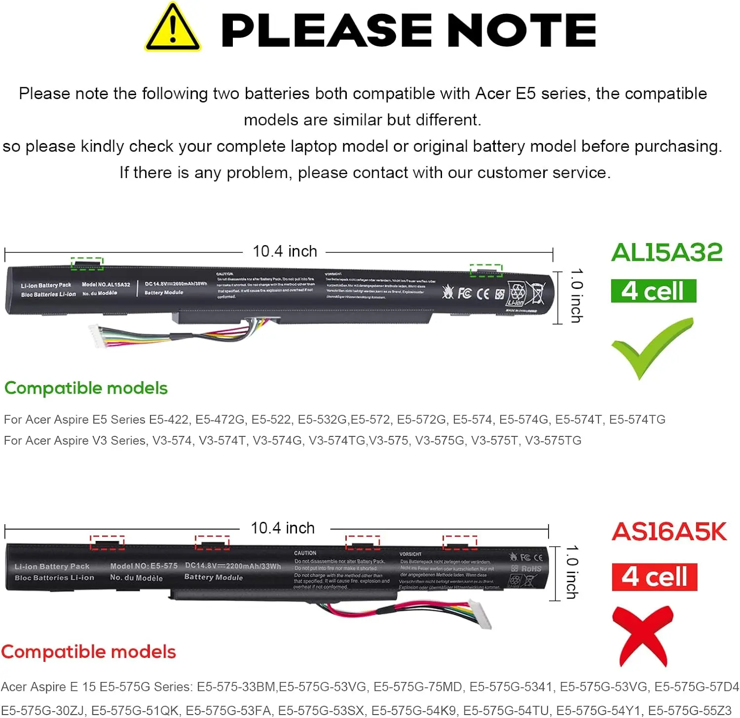 AL15A32 Laptop Battery for Acer Aspire E5-553G E5-772G E5-573G E5-473G E5-573G-57IR E5-473G E5-473G-56T8 E5-522G P257 P258 P227