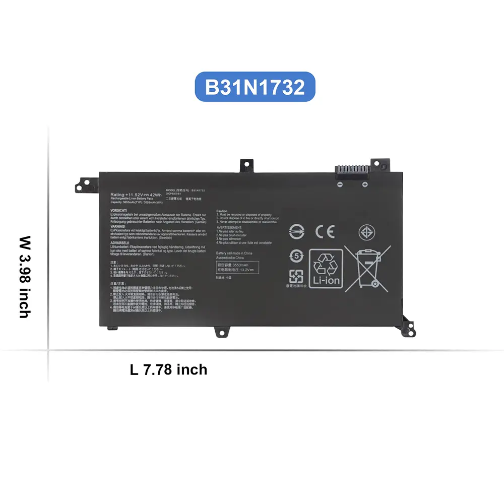 B31N1732 Battery for Asus VivoBook S14 S430FA S430FN S430UA S430UF S430UN X430FA X430FN K430FA K430FN K430UF R430FA R430FN 42Wh