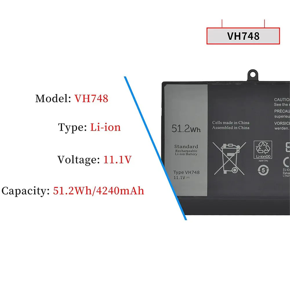VH748 Laptop Battery for Dell Inspiron 14 5439 Vostro 5460 5470 5560 Series Ins14zD-3526 V5460D-1308 V5460D-2628 V5460R-2526