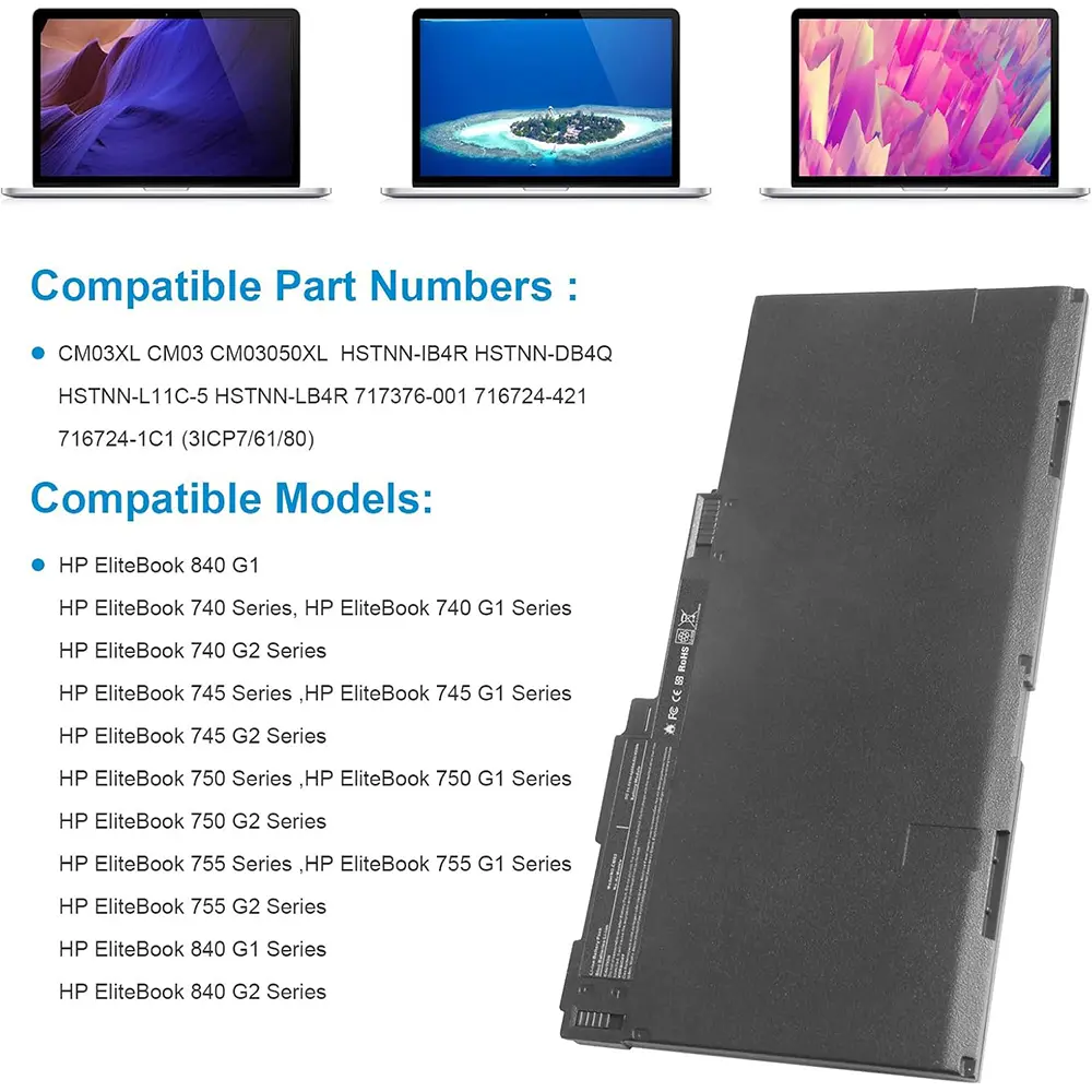 CM03 CM03XL Laptop Battery for HP EliteBook 740 745 750 755 840 845 850 855 G1 G2 Series Notebook CO06XL 716724-421 717376-001
