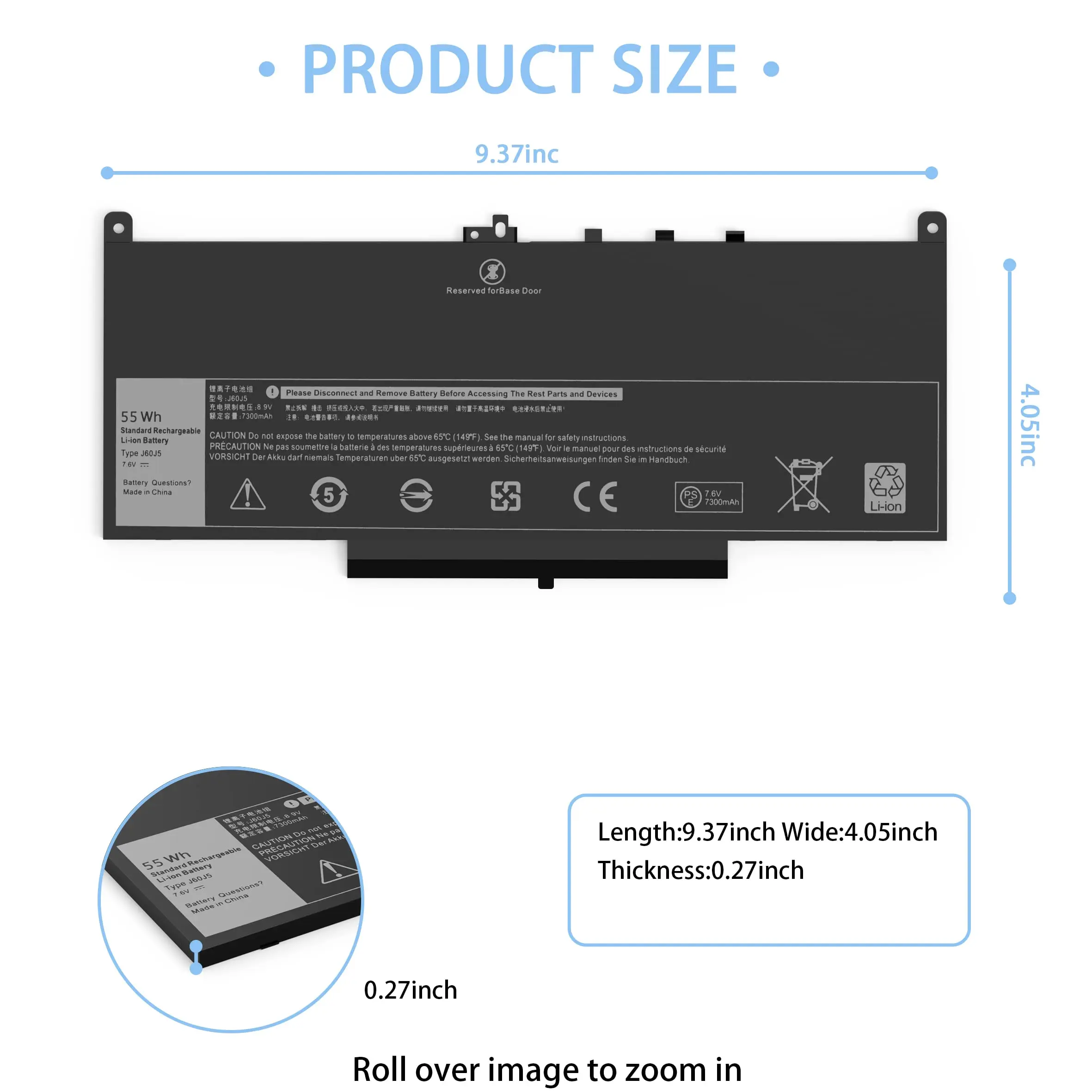 E7470 E7270 J60J5 Battery for Dell Latitude E7470 E7270 7470 7270 1W2Y2 0MC34Y MC34Y R1V85 242WD GG4FM WYWJ2 451-BBSX 451-BBSY