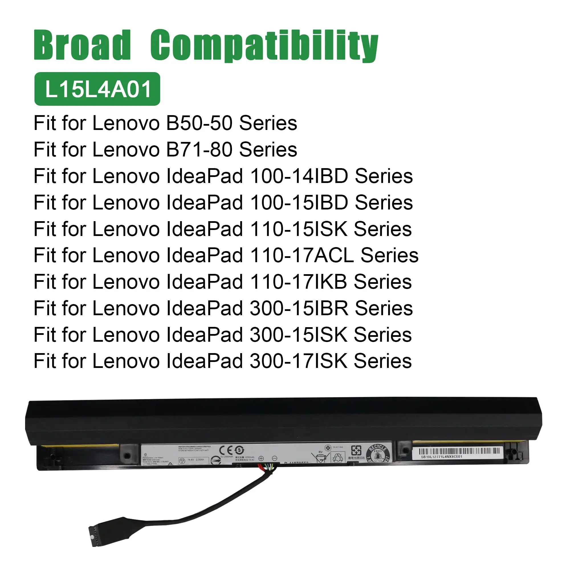 L15L4A01 5B10K02218 Battery for Lenovo IdeaPad 100-14IBD 100-15IBD 110-17ACL 300-15IBR Series B50-50 L15S4A01 L15S4E01 L15M4A01