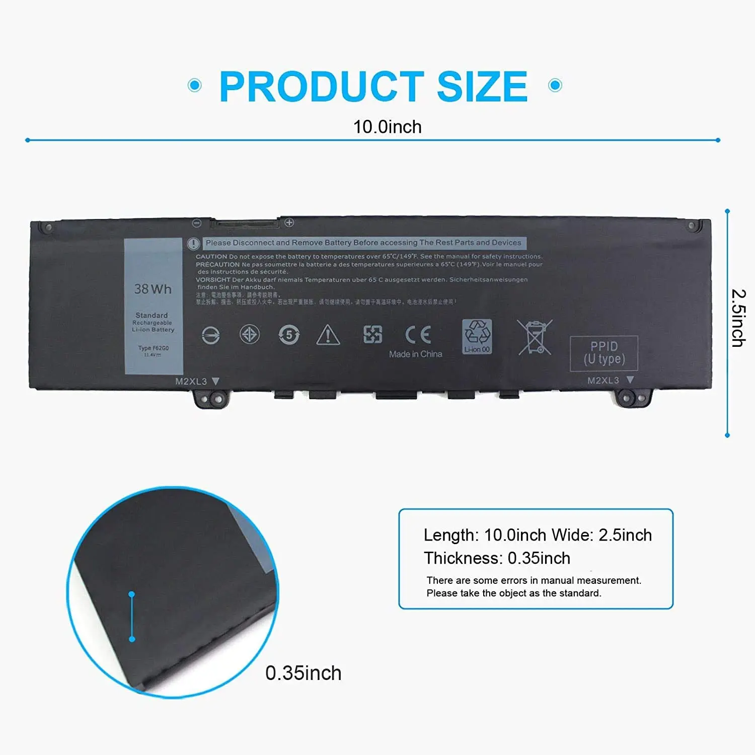39DY5 F62G0 Battery for Dell Inspiron 13 7000 i7373 7373 7386 2-in-1 7370 7380 5370 P83G P87G P91G P83G001 Vostro 13 5370 RPJC3